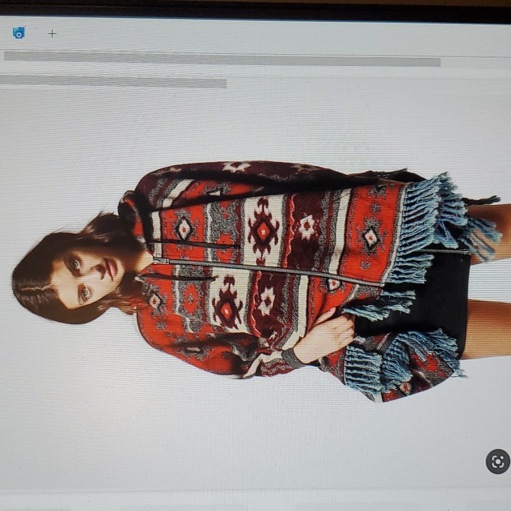 Diesel Red and Blue Patterned Fringe Hooded Jacket